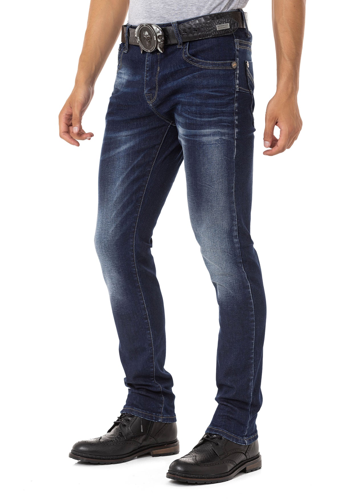 CD811 Men straight jeans with trendy decorative seams