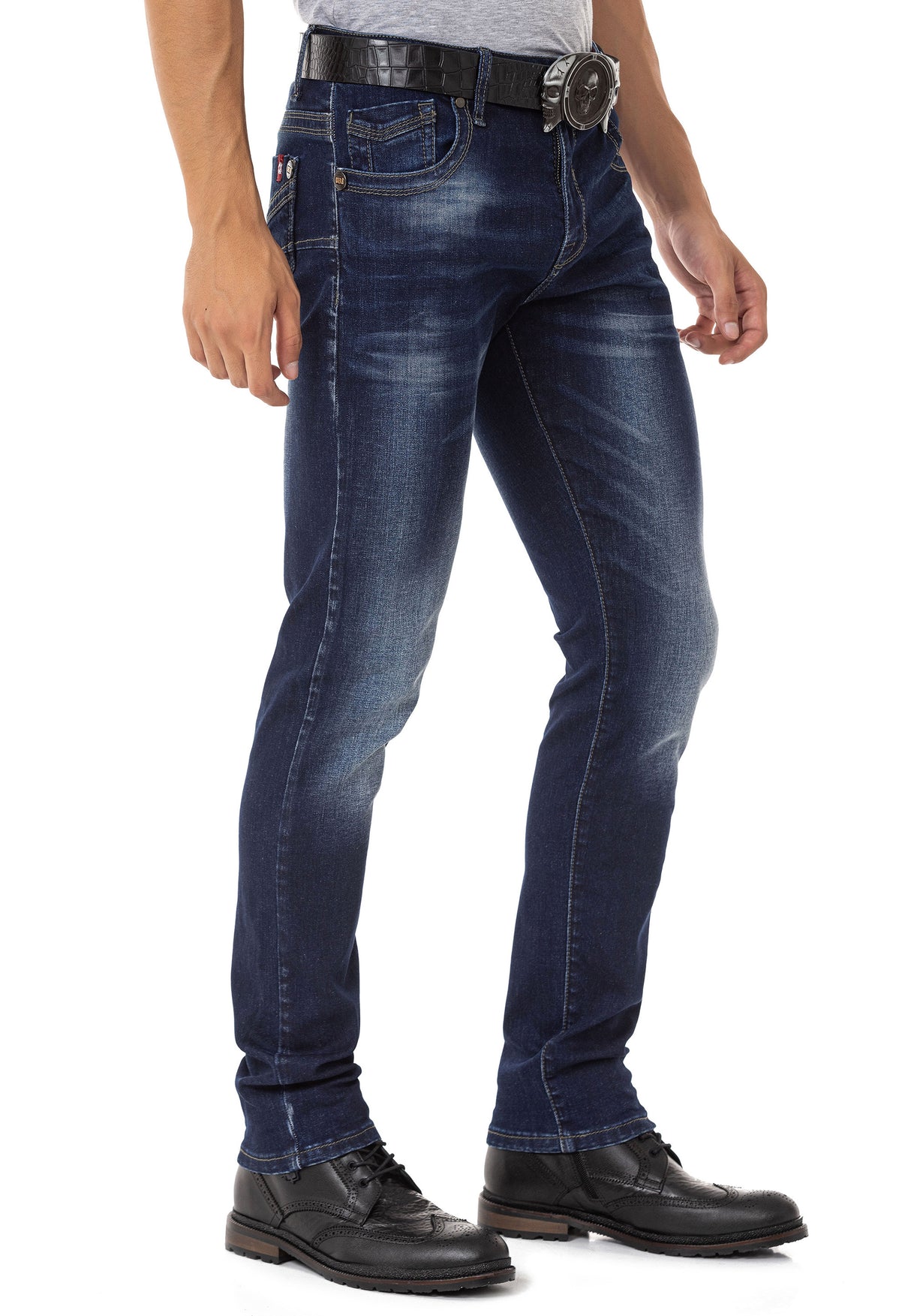 CD811 Men straight jeans with trendy decorative seams