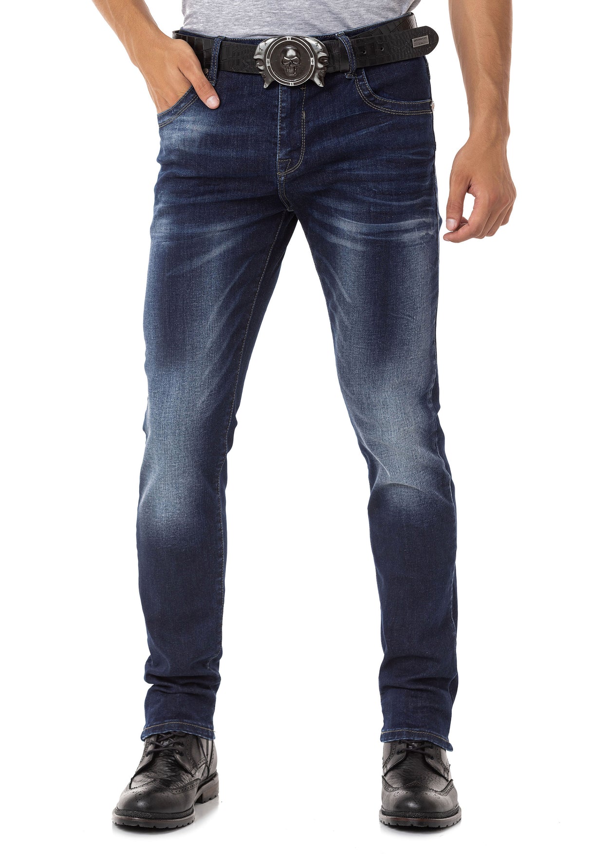 CD811 Men straight jeans with trendy decorative seams