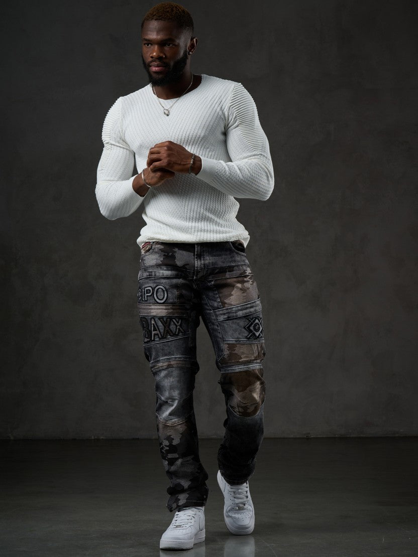 CD859 Jeans Rectos con parches para hombre 