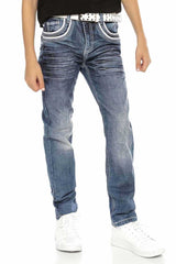 CDK102 Jungen Jeans – Regular Fit in Blau mit Kontrastnähten & Used-Waschung | Robuste Denimhose für Schule & Freizeit
