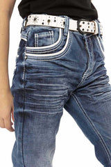 CDK102 Jungen Jeans – Regular Fit in Blau mit Kontrastnähten & Used-Waschung | Robuste Denimhose für Schule & Freizeit