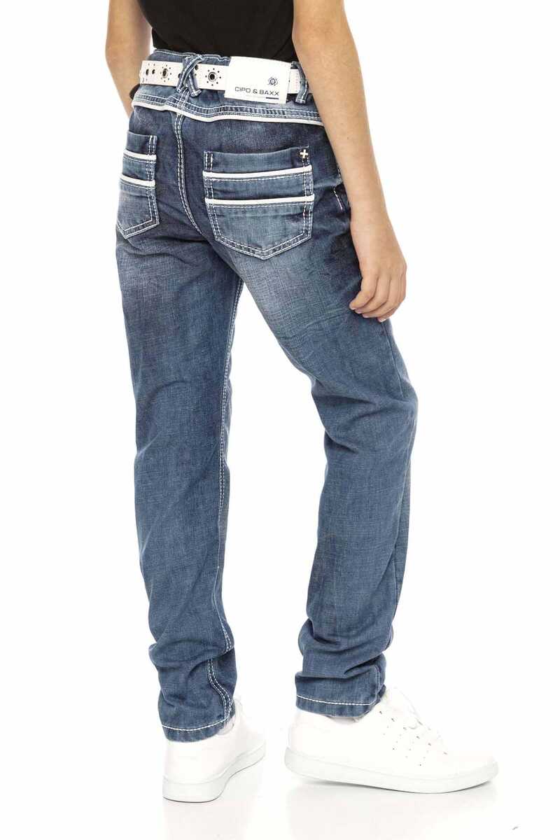 CDK102 Jungen Jeans – Regular Fit in Blau mit Kontrastnähten & Used-Waschung | Robuste Denimhose für Schule & Freizeit