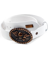 CG166 Leren Heren Riemlederen riemen met gesp in een Skull-Look en Metalen Patch