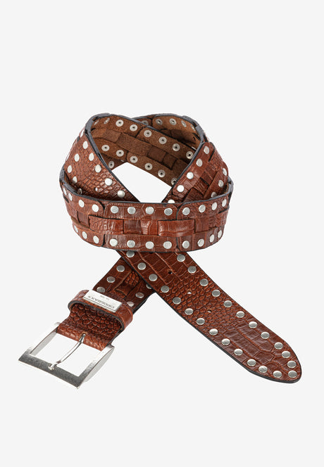 CG175 men's leather belts with embossing and rivets