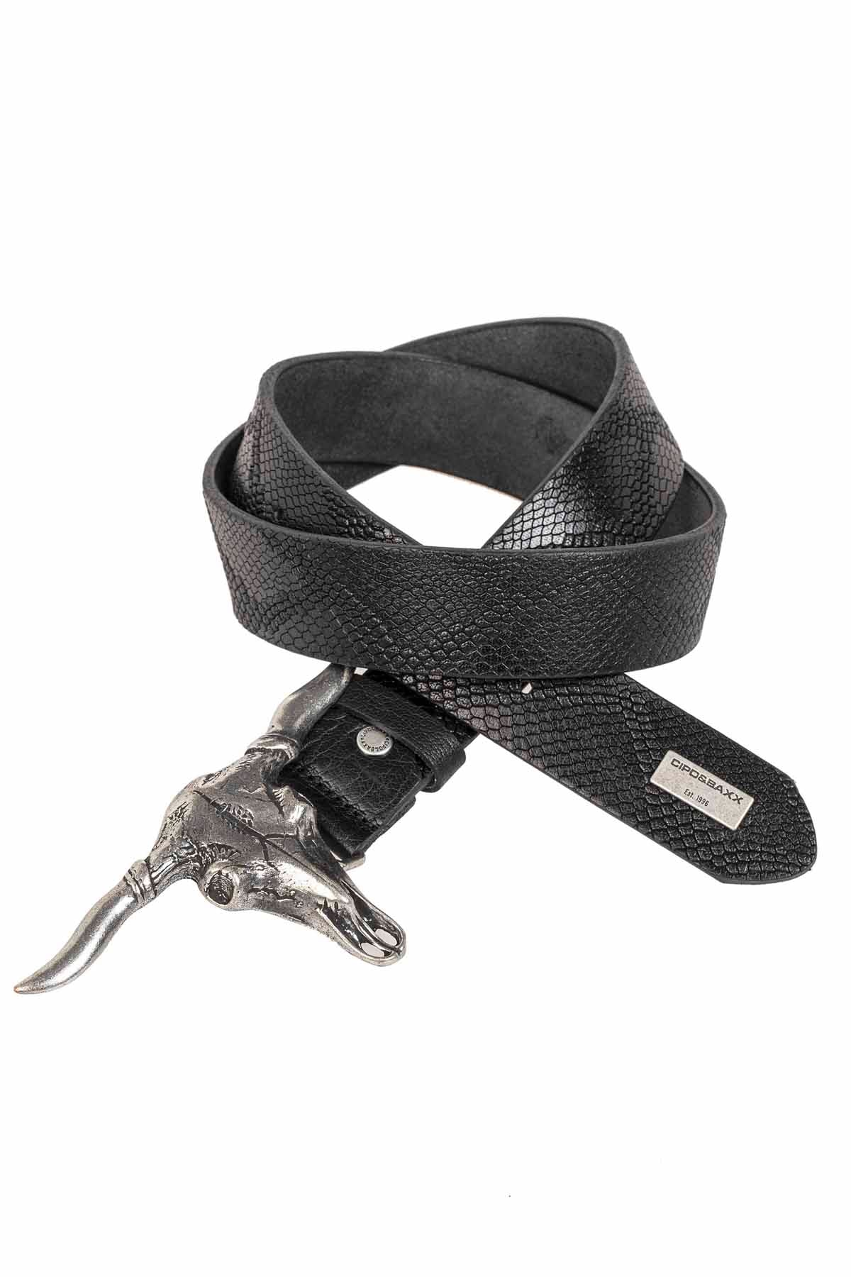 CG199 Herren Leder Gürtel Schädel Reptilienpregung