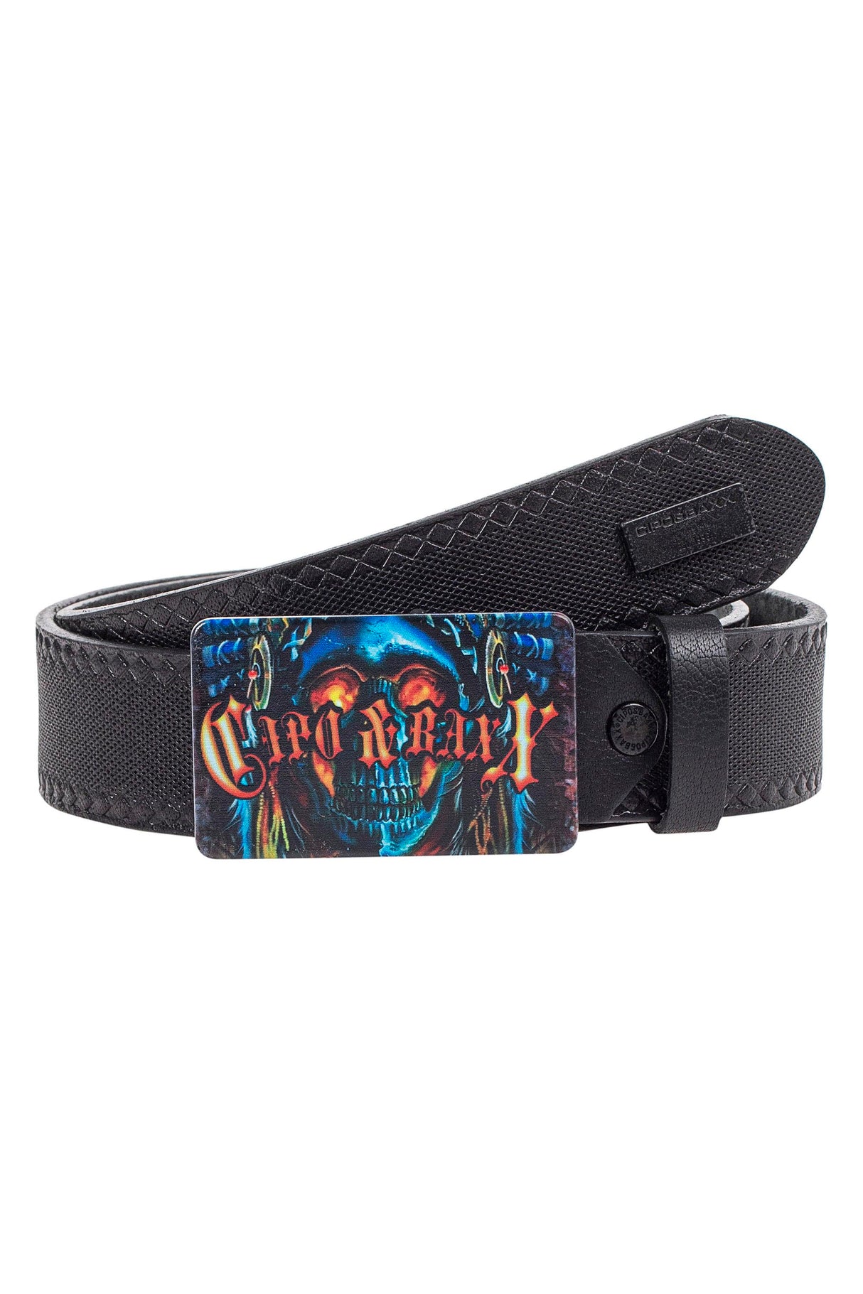 Cinturón de hombres CG205 con colorido motivo de cráneo rectangular