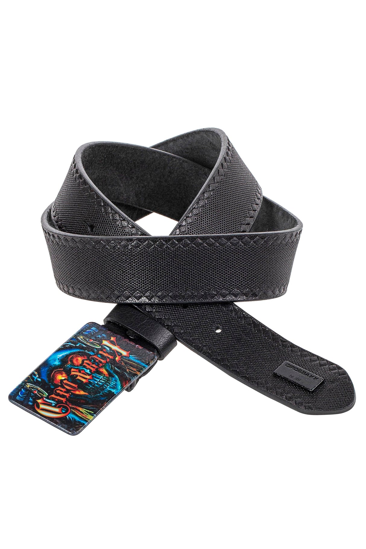Cinturón de hombres CG205 con colorido motivo de cráneo rectangular