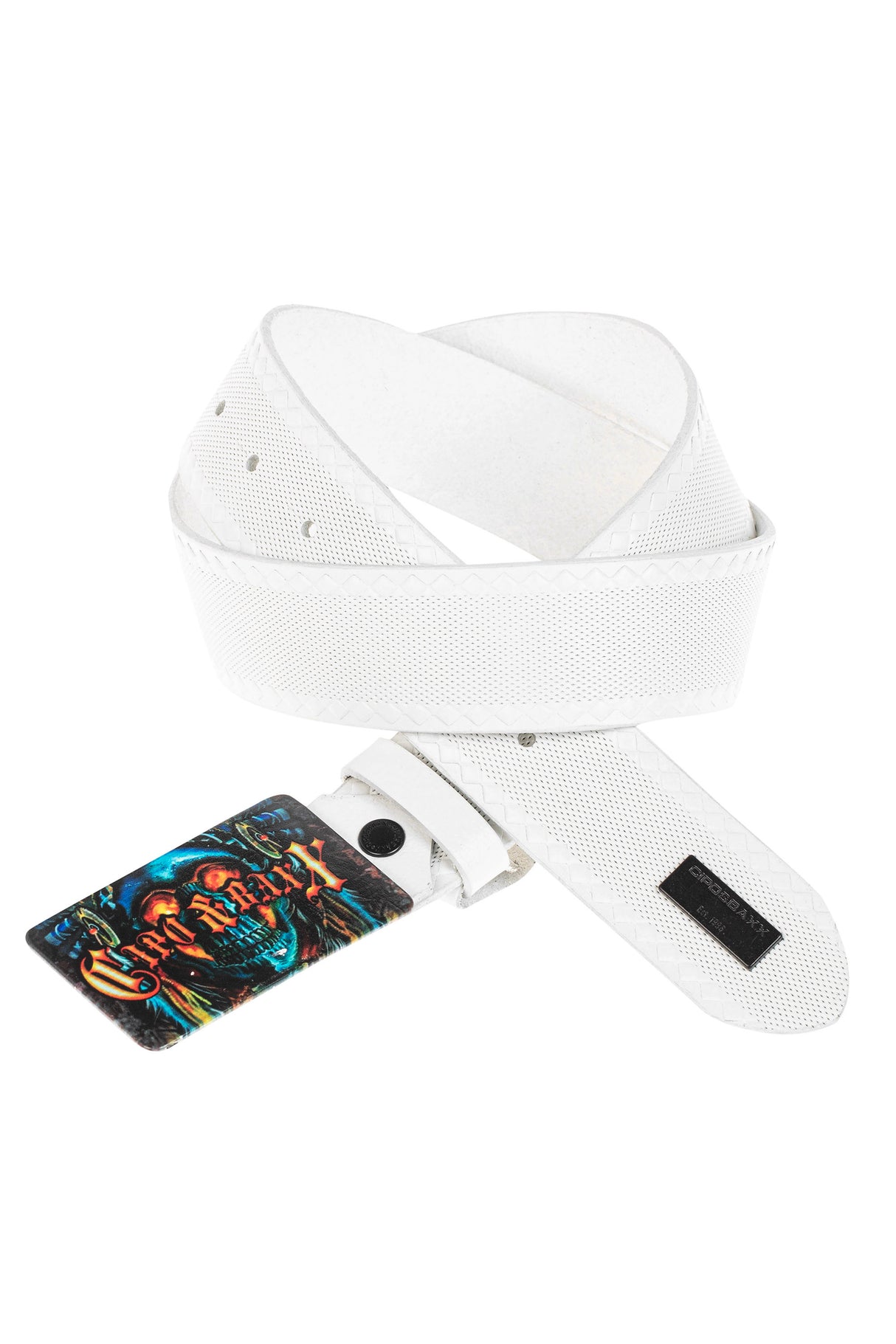 Cinturón de hombres CG205 con colorido motivo de cráneo rectangular
