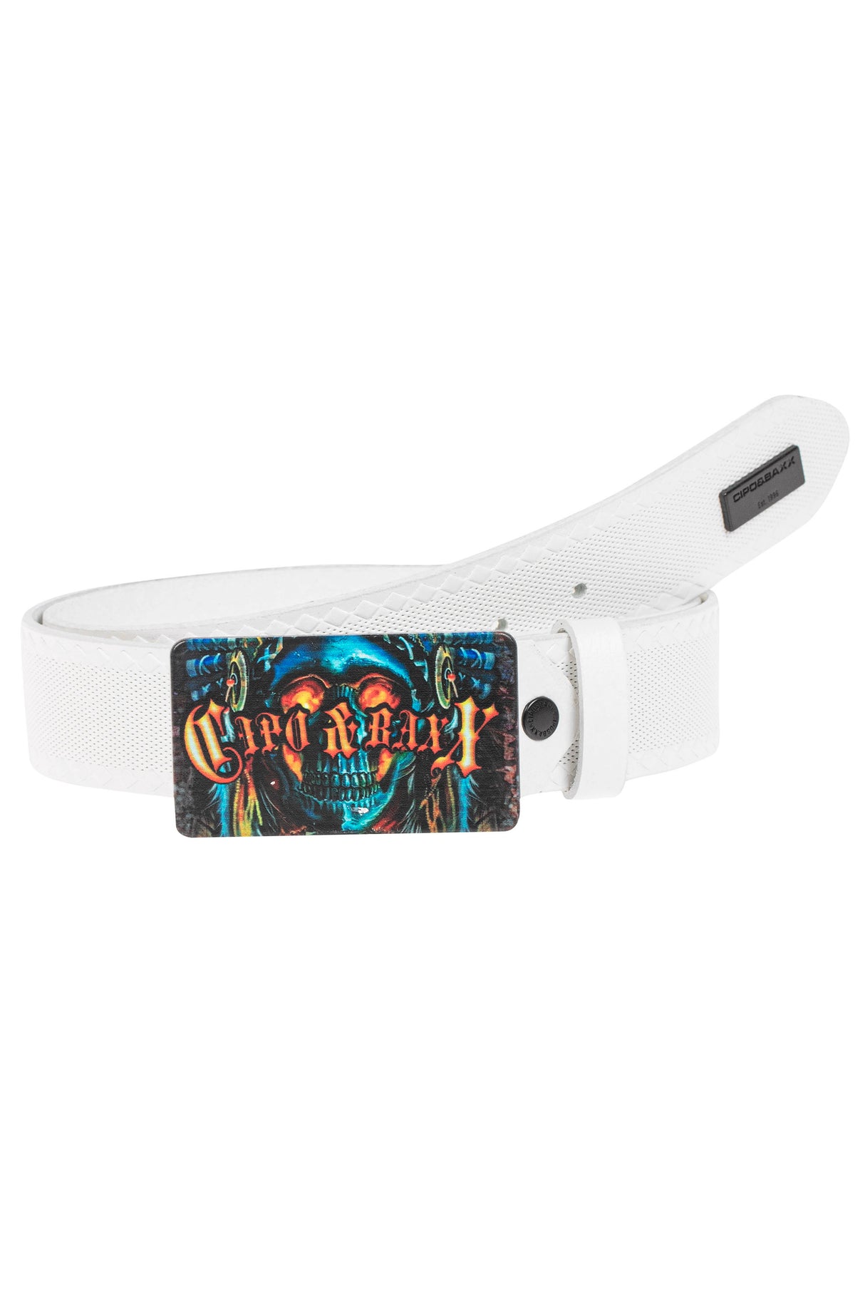 Cinturón de hombres CG205 con colorido motivo de cráneo rectangular