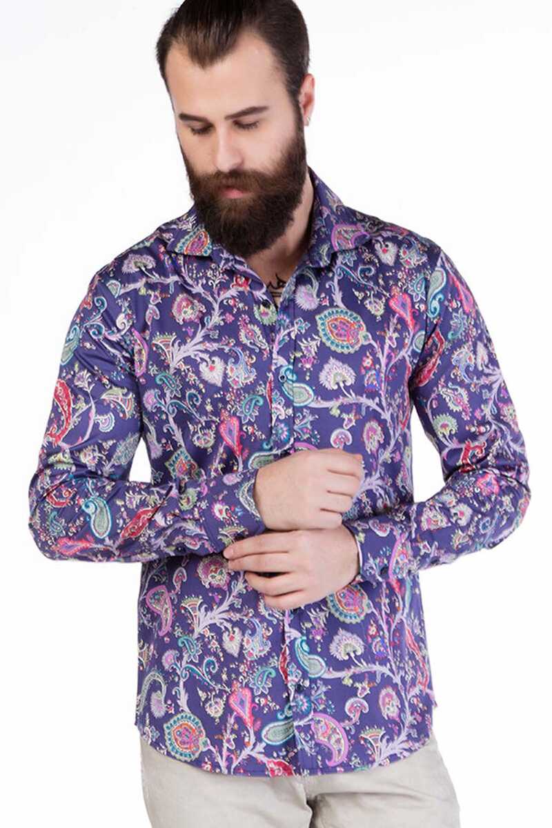 CH118 men's long-sleeved shirt with trendy ethnısch prints