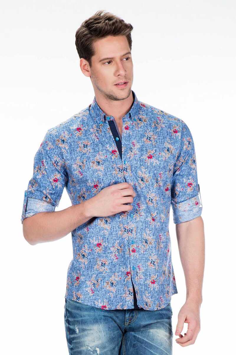 CH146 men's long-sleeved shirt with trendy flower prints