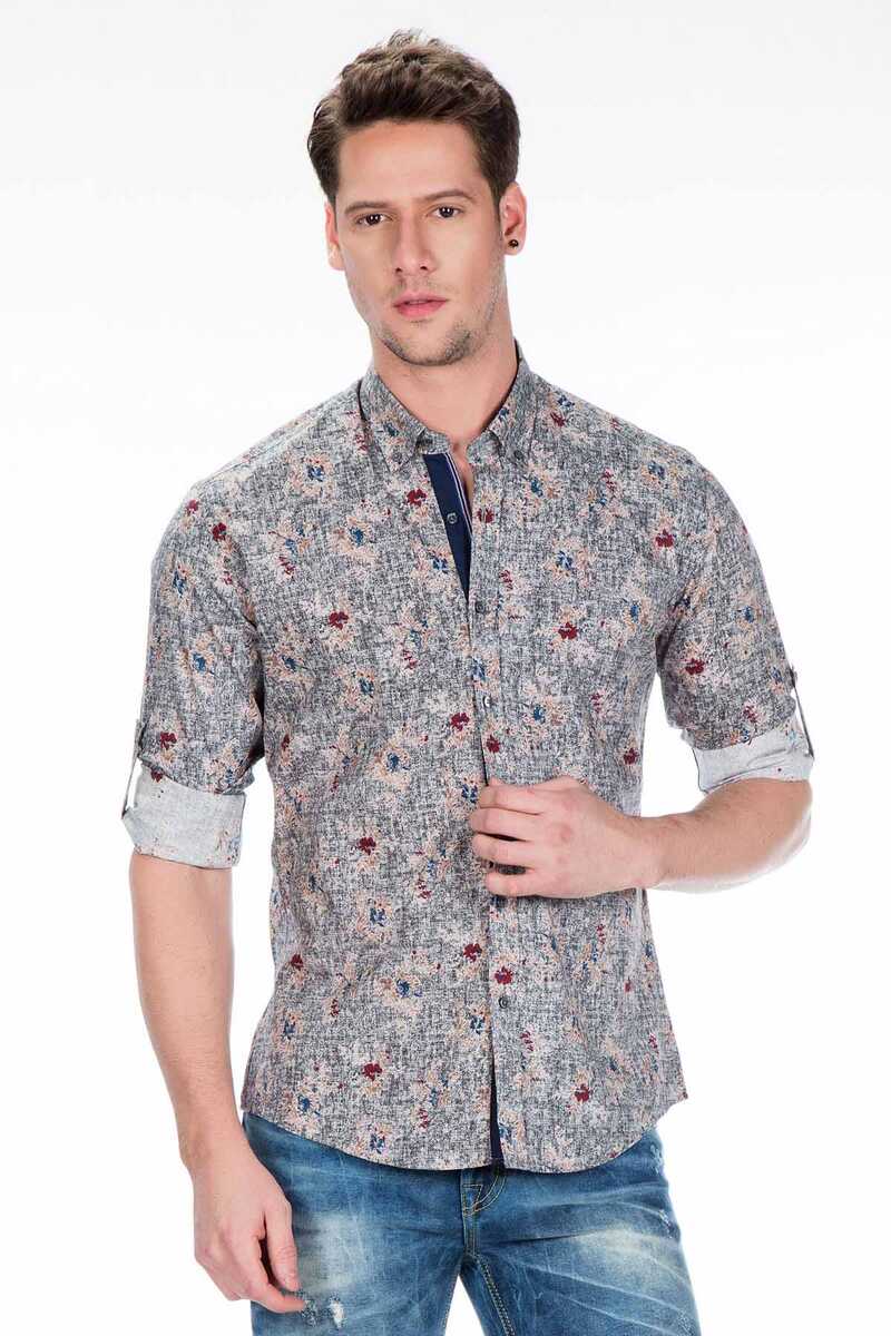 CH146 men's long-sleeved shirt with trendy flower prints