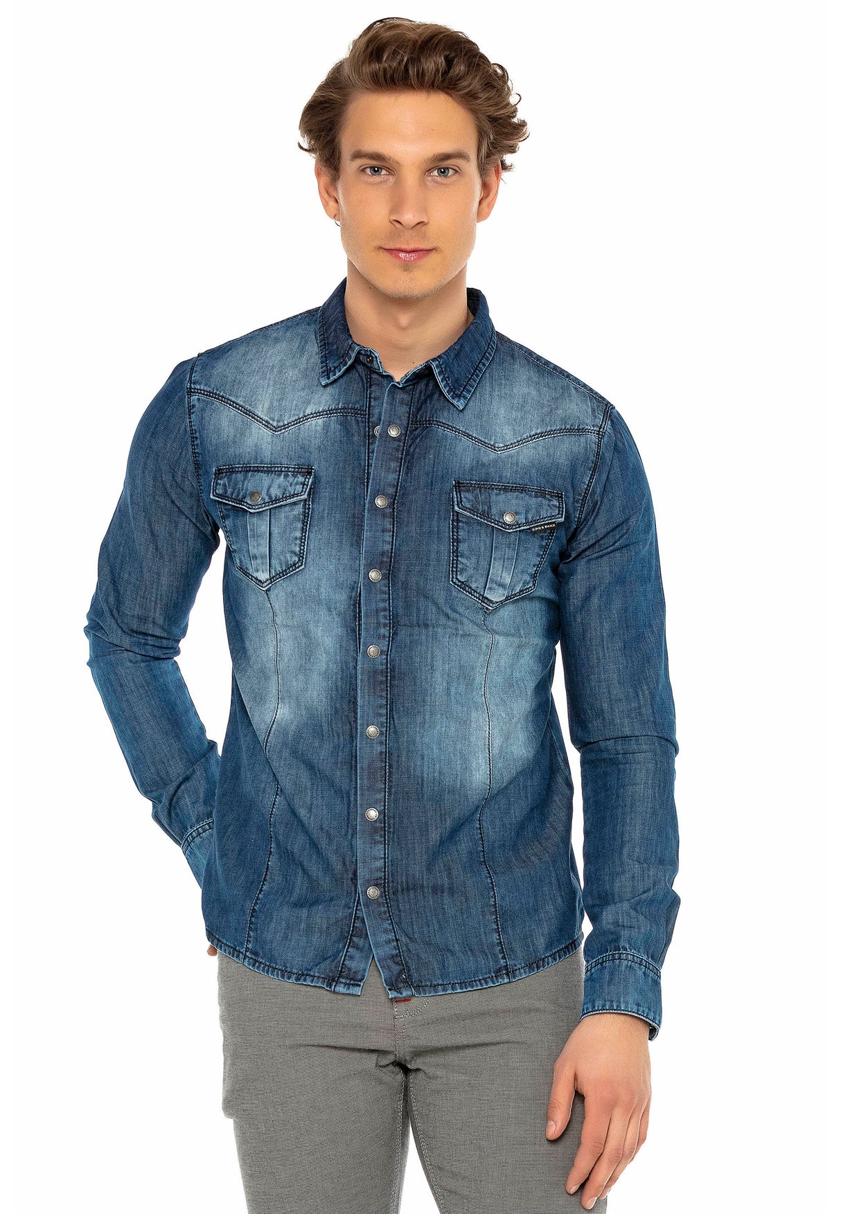CH165 Veste en denim pour hommes avec des boutons-pression 