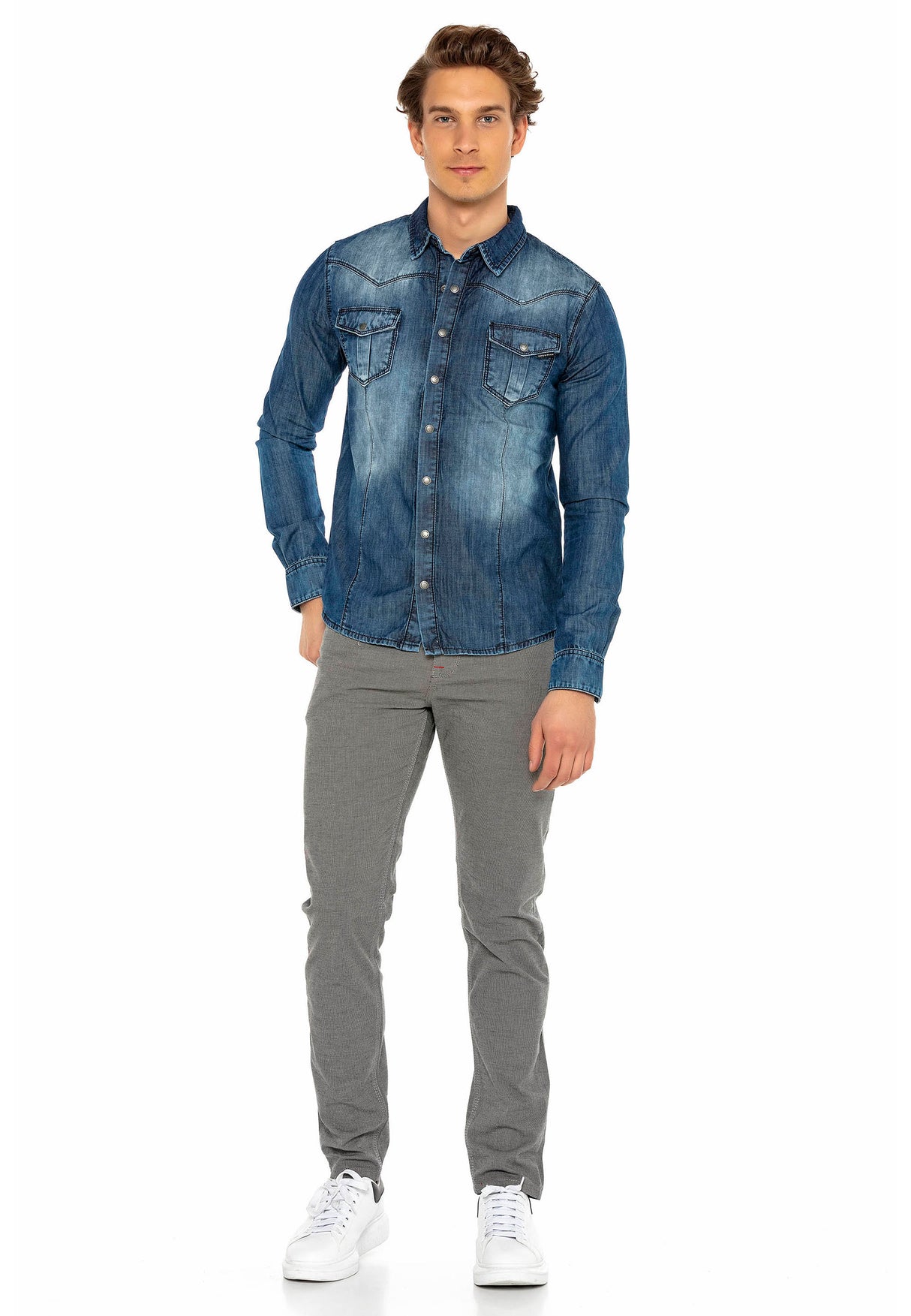 CH165 Veste en denim pour hommes avec des boutons-pression 