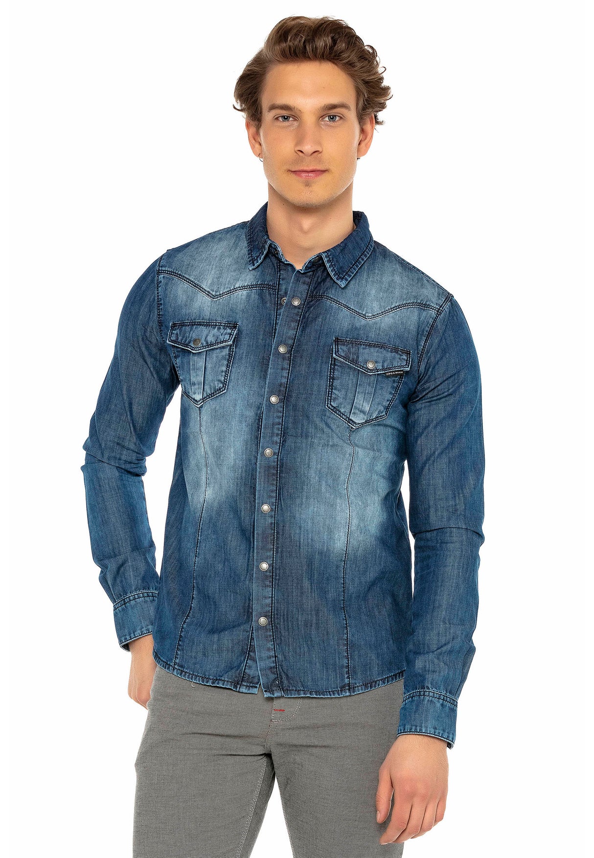 CH165 Veste en denim pour hommes avec des boutons-pression 