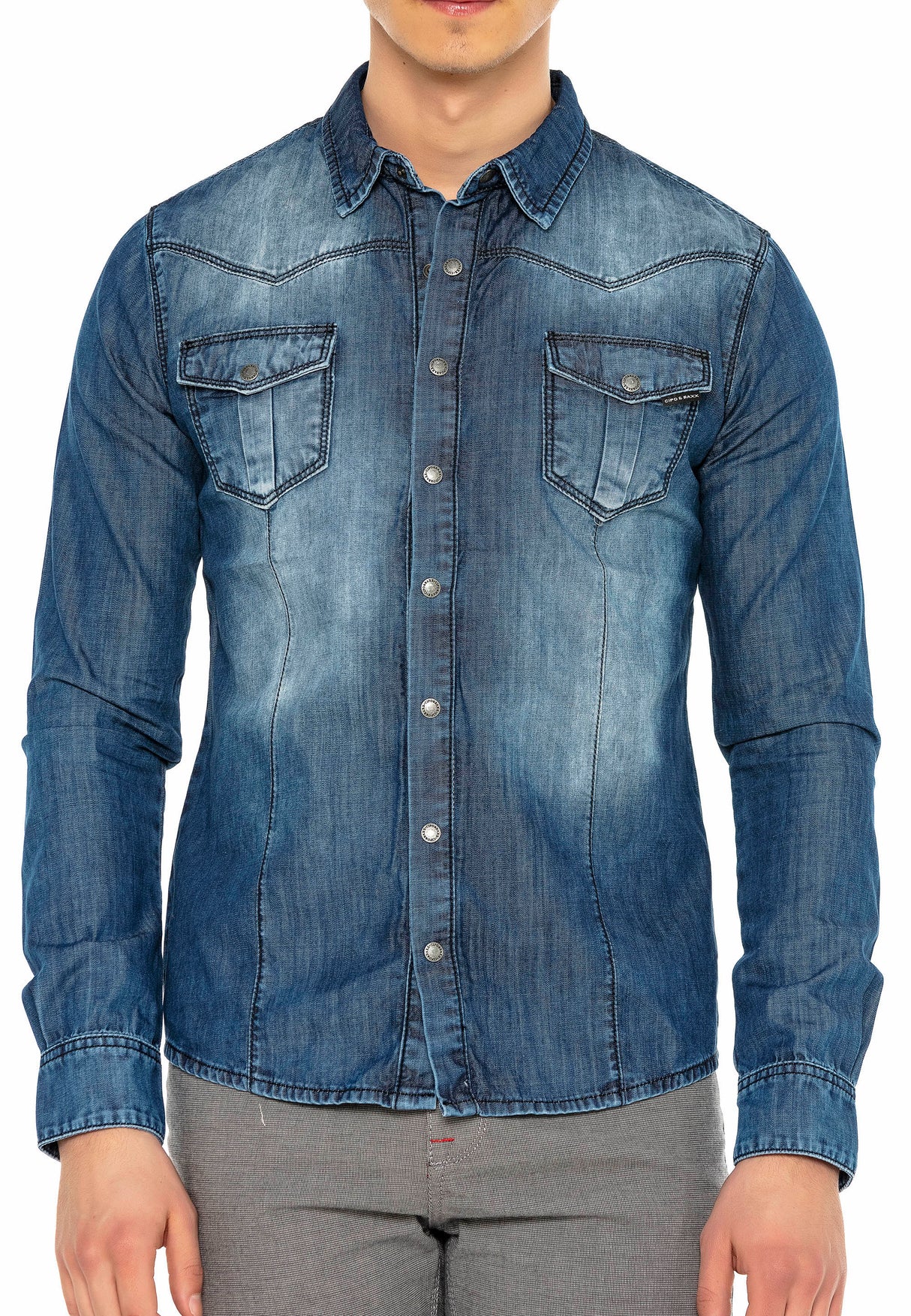 CH165 Veste en denim pour hommes avec des boutons-pression 