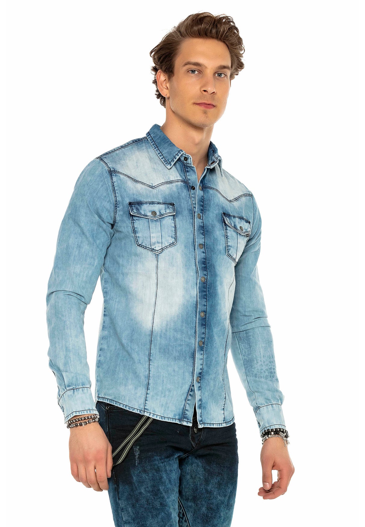 CH165 Veste en denim pour hommes avec des boutons-pression 