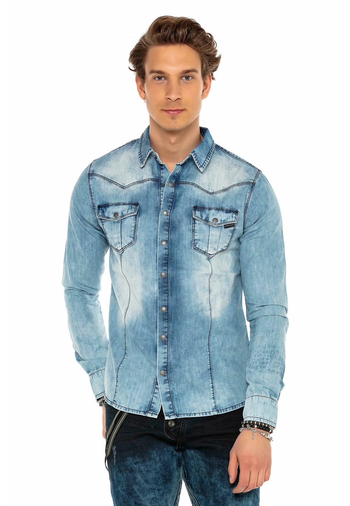 CH165 Veste en denim pour hommes avec des boutons-pression 