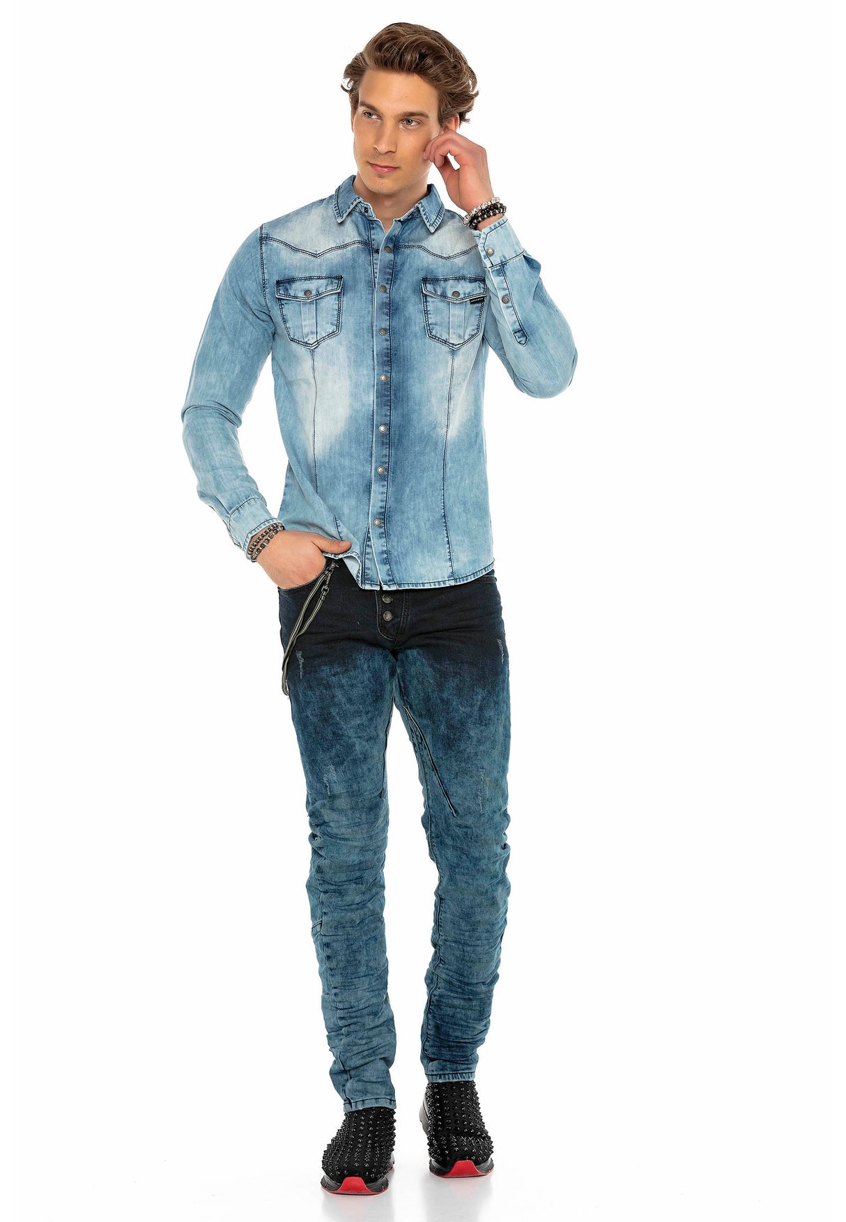 CH165 Veste en denim pour hommes avec des boutons-pression 