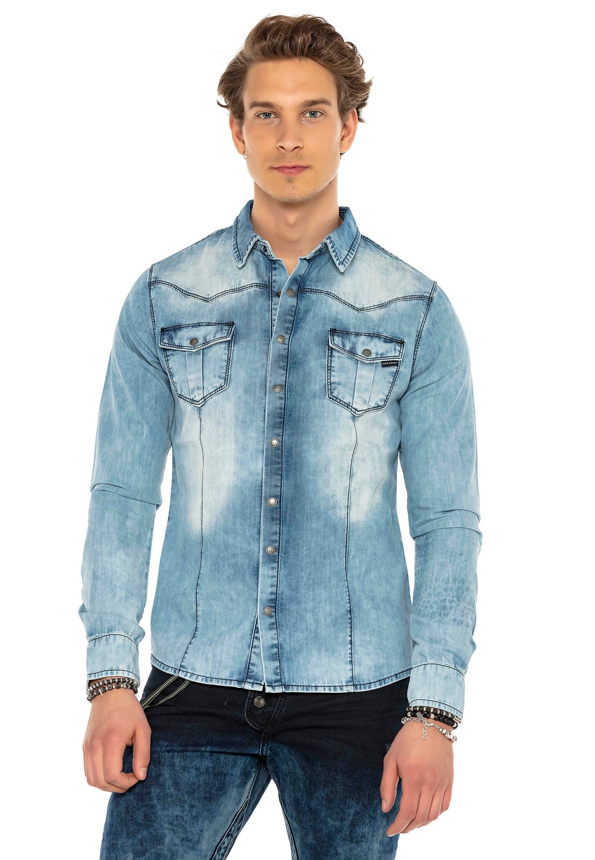 CH165 Veste en denim pour hommes avec des boutons-pression 