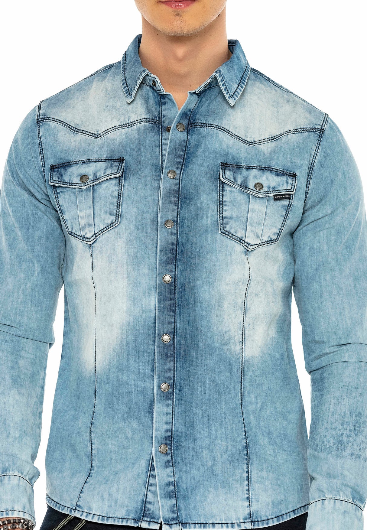 CH165 Veste en denim pour hommes avec des boutons-pression 