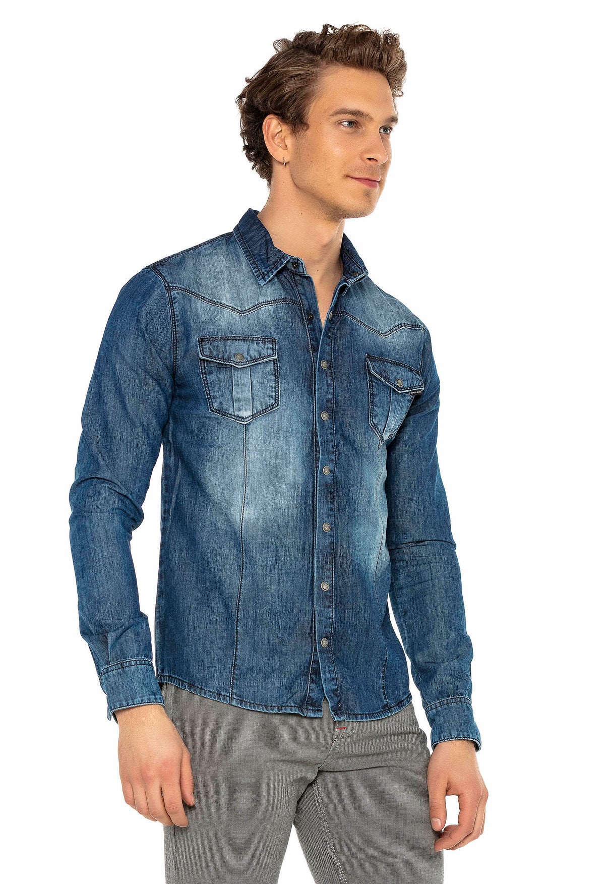 CH165 Veste en denim pour hommes avec des boutons-pression 