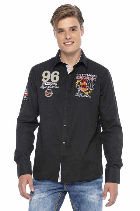 CH170 men's long -sleeved shirt with trendy embroidery