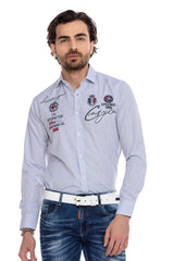 CH185 Herren Langarmhemd mit trendigen Stickereien