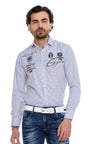 CH185 Herren Langarmhemd mit trendigen Stickereien