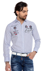 CH185 Herren Langarmhemd mit trendigen Stickereien