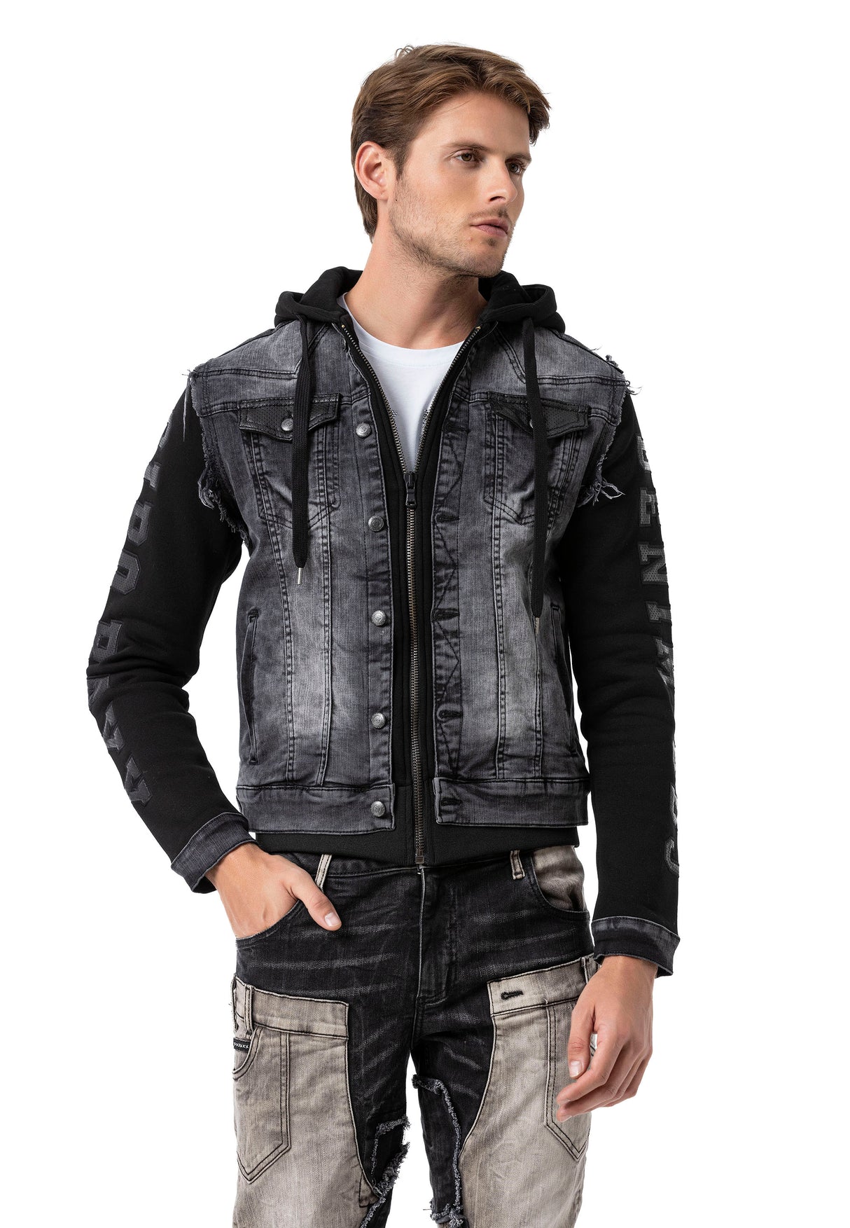 CJ155 Chaqueta vaquera con capucha para hombres 