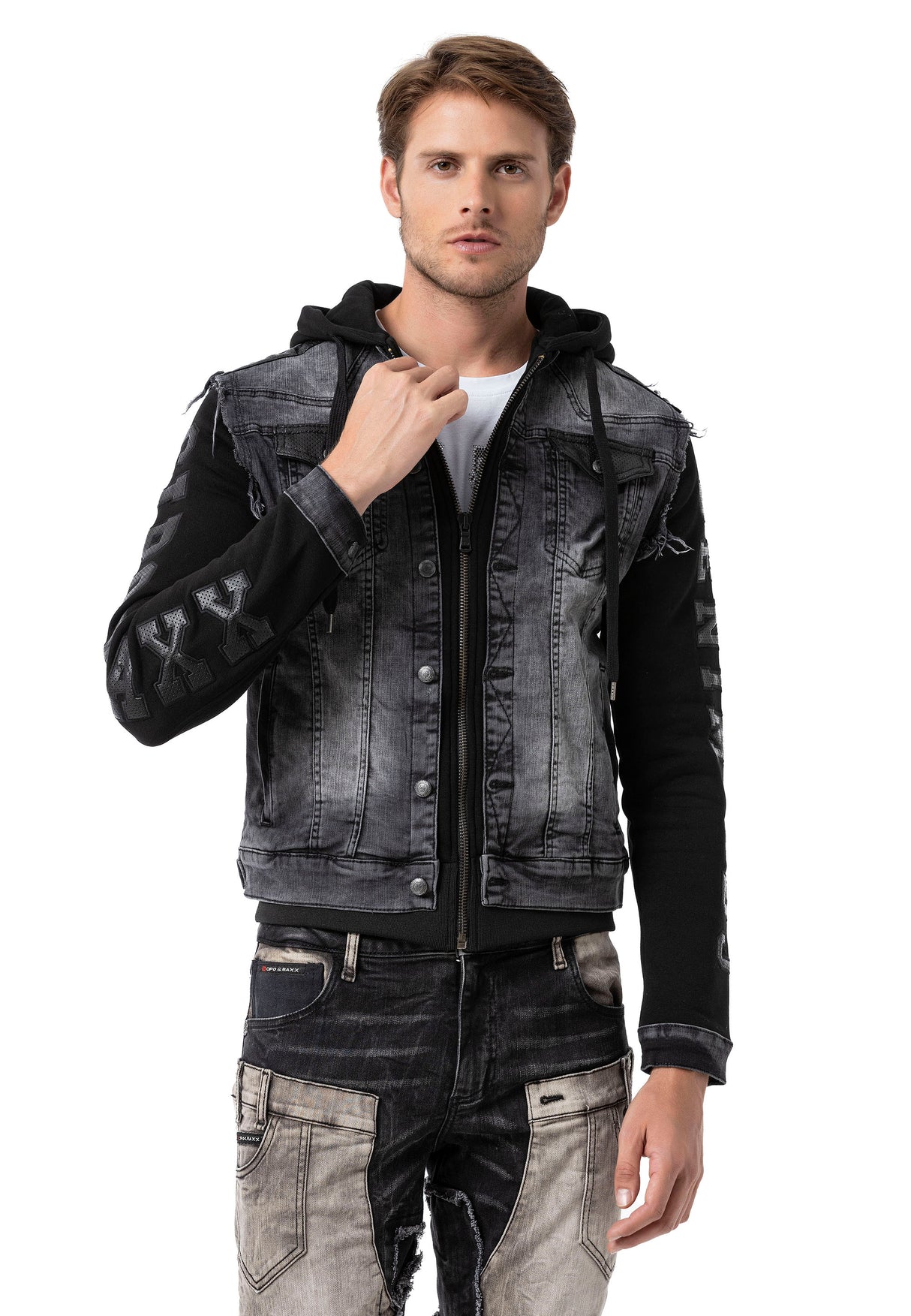 CJ155 Chaqueta vaquera con capucha para hombres 