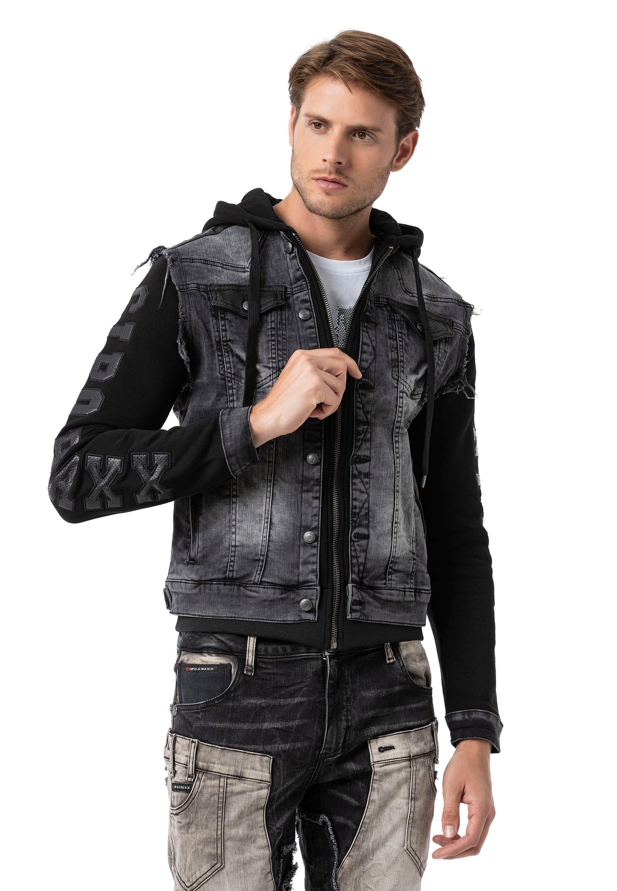 CJ155 Chaqueta vaquera con capucha para hombres 