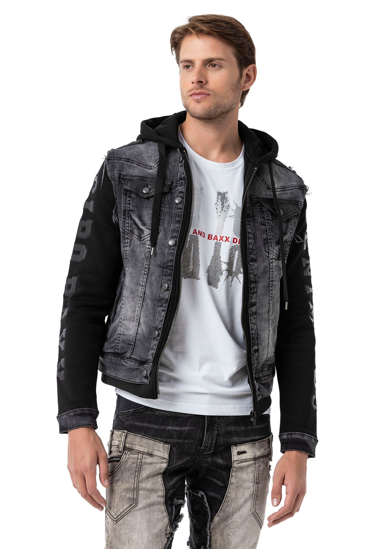 CJ155 Chaqueta vaquera con capucha para hombres 
