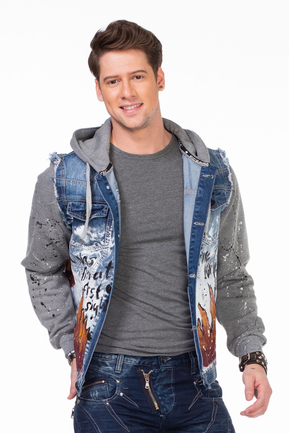 CJ209 Chaqueta de jeans con capucha para hombres 