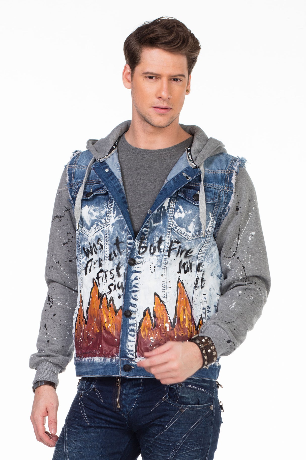 CJ209 Chaqueta de jeans con capucha para hombres 