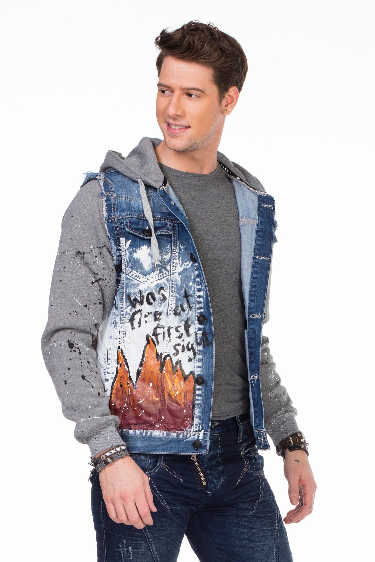 CJ209 Chaqueta de jeans con capucha para hombres 