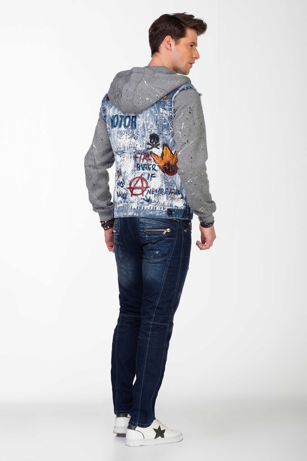 CJ209 Chaqueta de jeans con capucha para hombres 