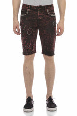 CK207 Short en jean Capri chiné pour hommes en bordeaux avec logo