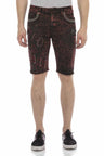CK207 Short en jean Capri chiné pour hommes en bordeaux avec logo