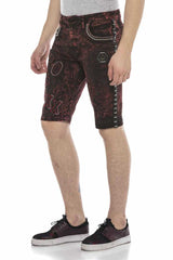 CK207 Short en jean Capri chiné pour hommes en bordeaux avec logo