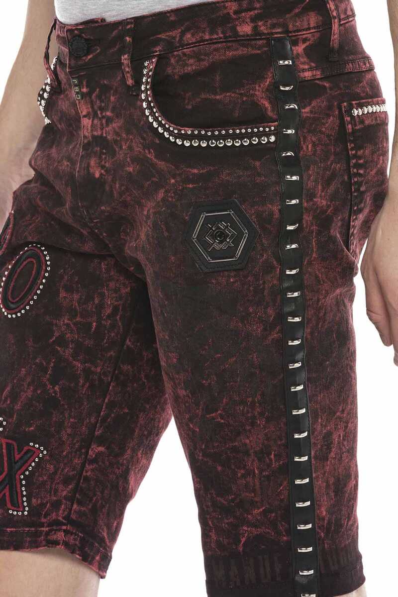 CK207 Short en jean Capri chiné pour hommes en bordeaux avec logo