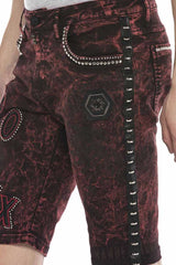 CK207 Short en jean Capri chiné pour hommes en bordeaux avec logo
