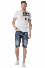 CK268 Men Capri Shorts con costuras de contraste