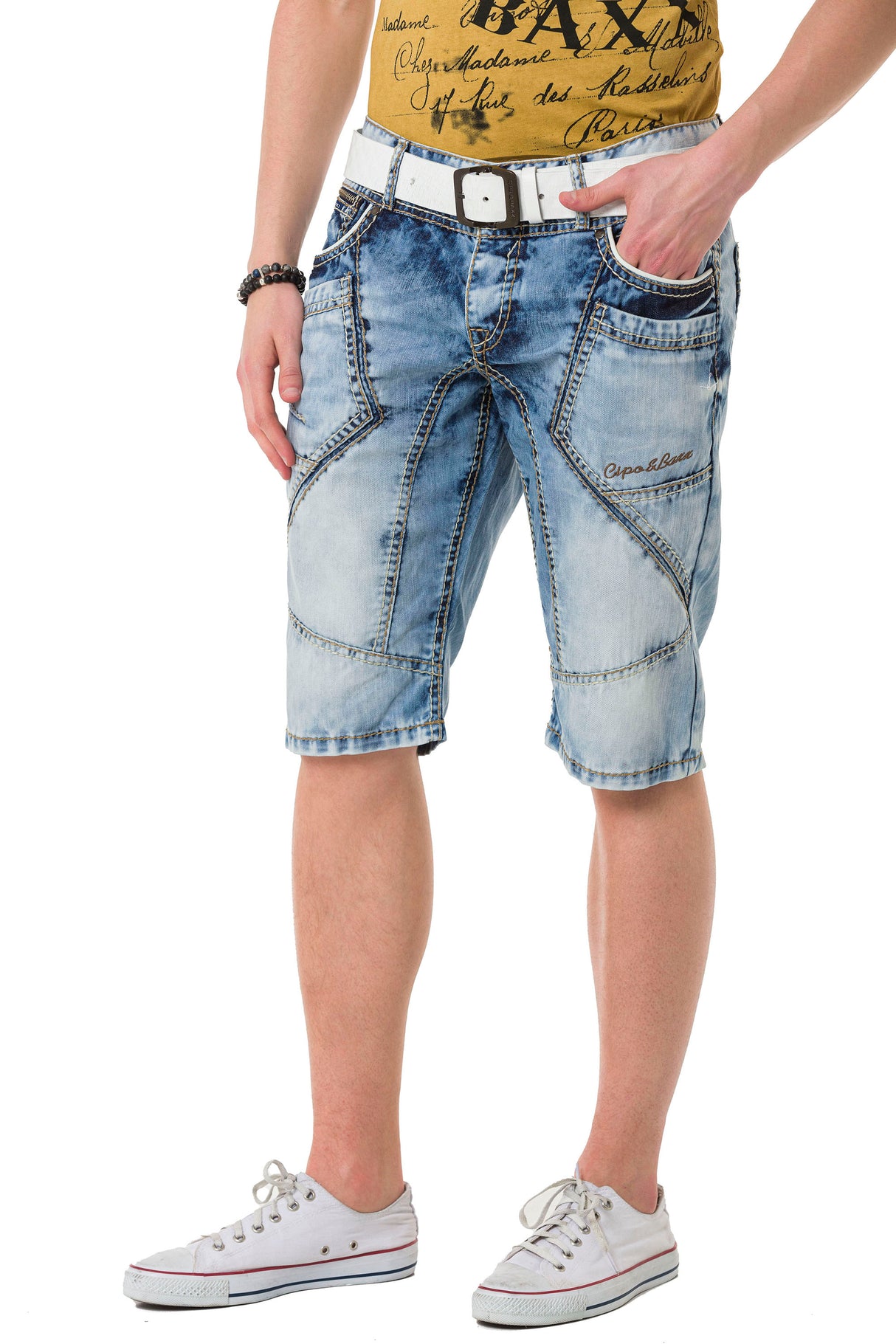 CK270 Herren Capri Shorts mit auffälligen Ziernähten