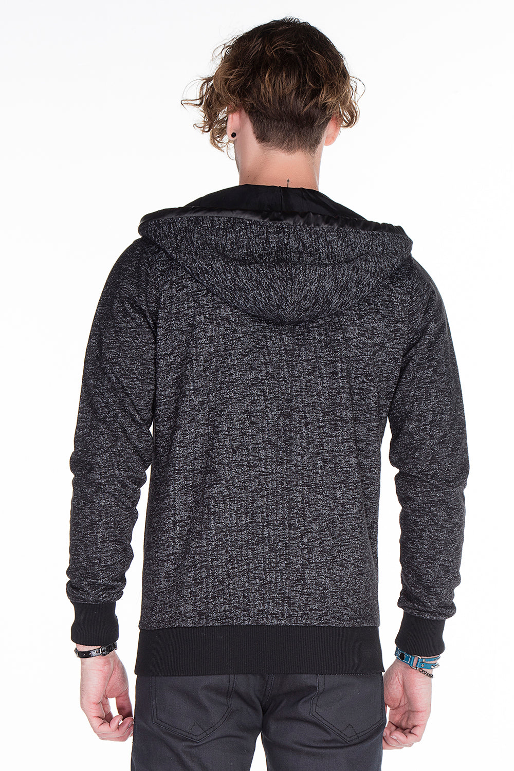 CL251 Herren Sweatjacke mit coolen Kunstlederapplikationen