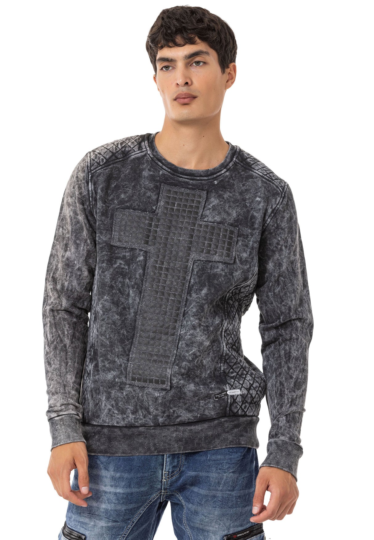 CL266 bluza męska sprana z aplikacją