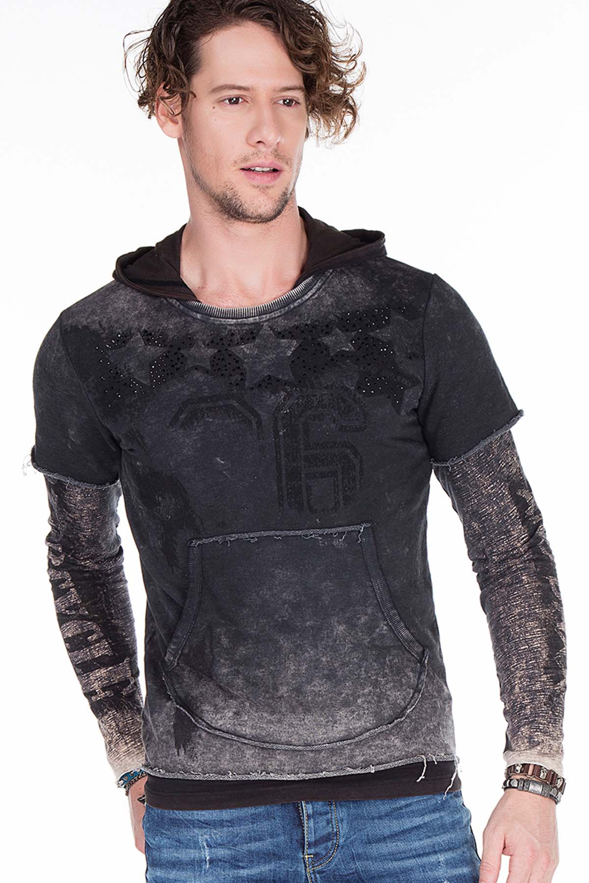 CL279 Men Sweinshirt con estampados lavados