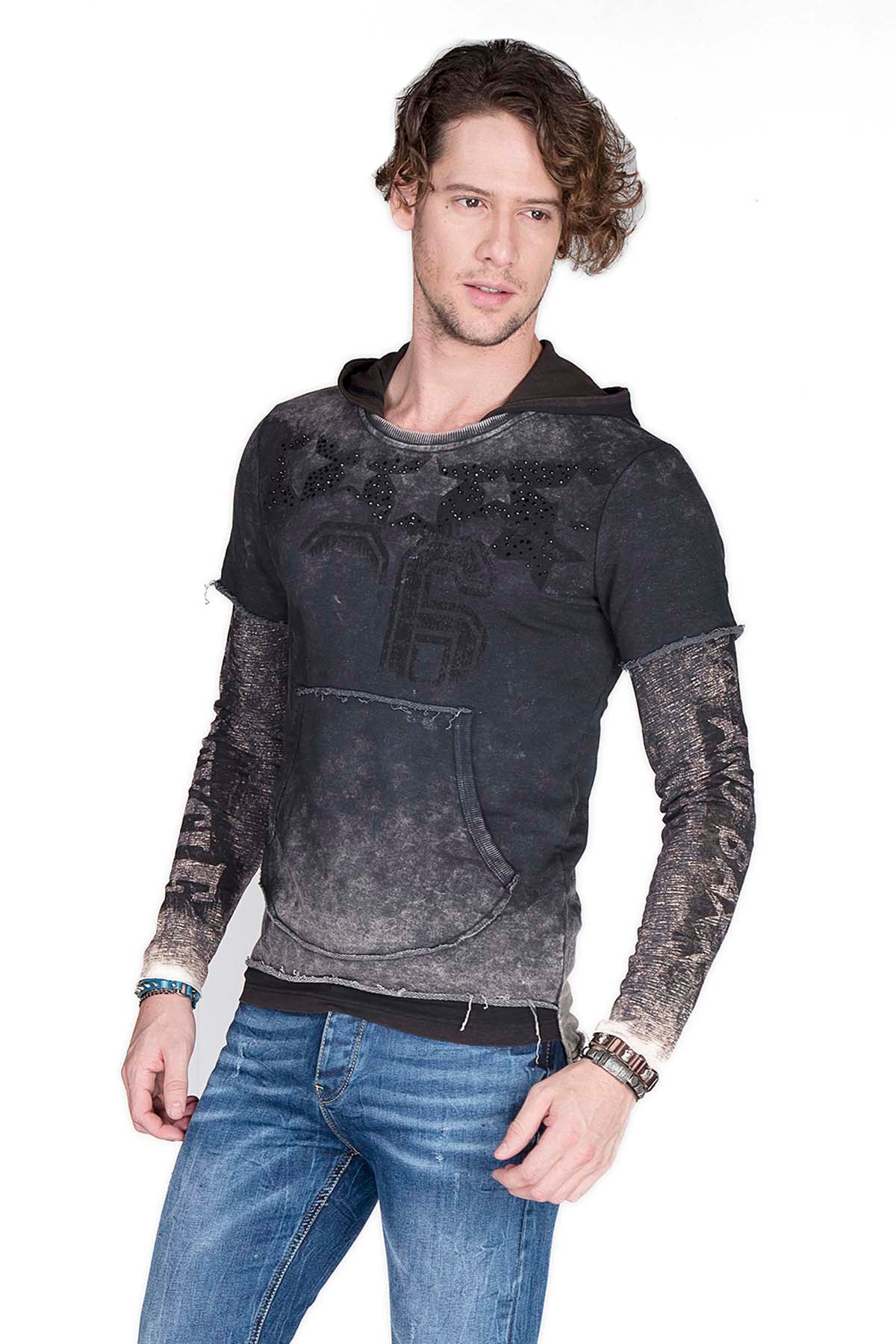 CL279 Men Sweinshirt con estampados lavados